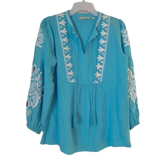 Soft surroundings Turquoise Peasant blouse Sz S - Picture 1 of 4